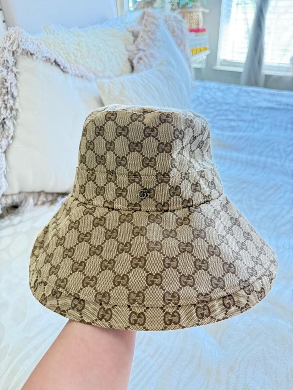 Gucci Brown GG Monogram Wide-Brim Bucket Hat - Picture 6 of 7